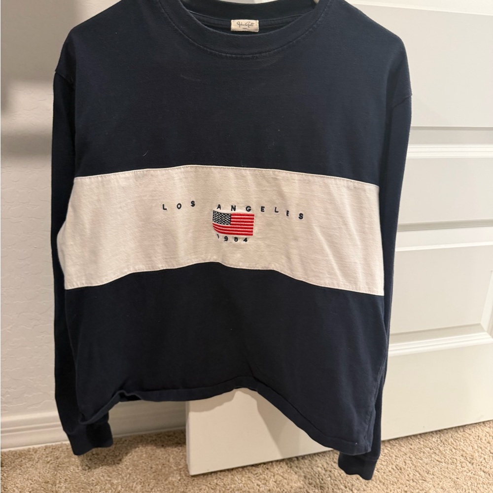 Brandy Melville Navy and White Long Sleeve Tee